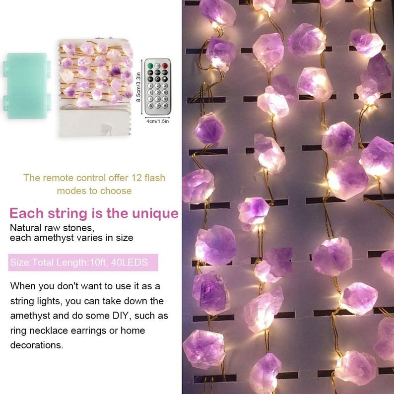 Hiboom Amethyst Crystal String Light, 16 Colors 4 Modes 10FT