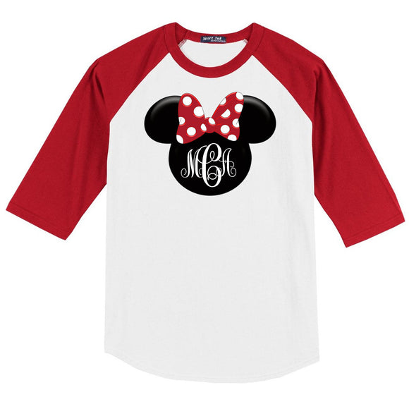 Disney Minnie Mouse 3/4 Sleeve Baseball Shirt w/Monogram Initials - 210 Kreations
