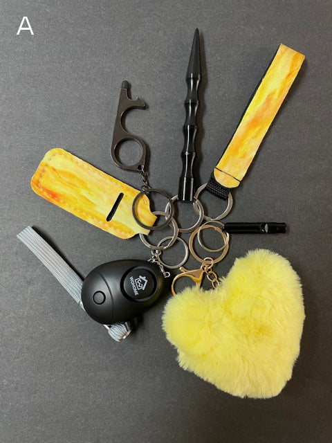 7 Piece Self Defense Safety Keychain Set - Bumble Bee