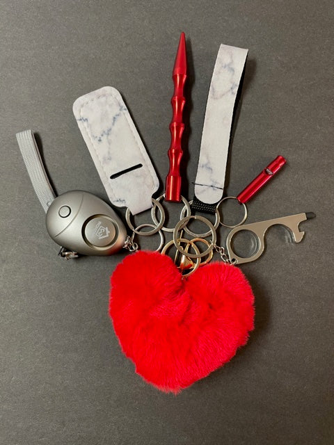 7 Piece Self Defense Safety Keychain Set -Red/Grey