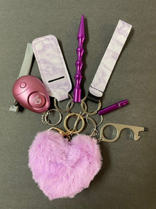 7 Piece Self Defense Safety Keychain Set - Purple Rain