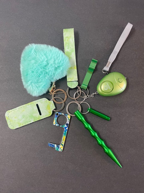 8 Piece Self Defense Safety Keychain Set - Green