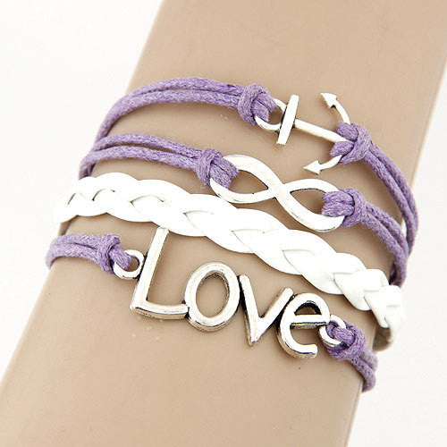 Purple/White Love Infinity Anchor Bracelet - 210 Kreations
