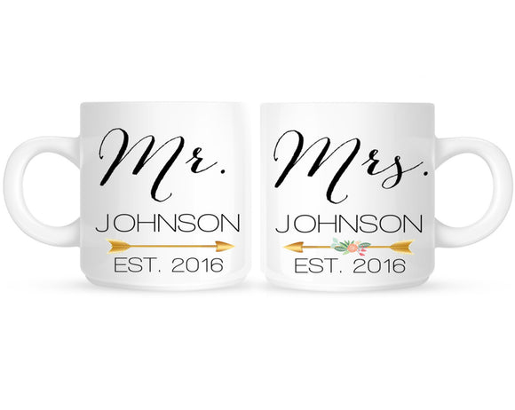 Mr and Mrs Personalized Wedding Coffee Mugs - 210 Kreations

