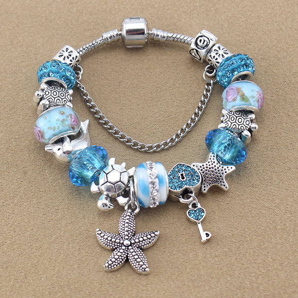 Blue/Silver Sea Charm Bracelet - 210 Kreations
