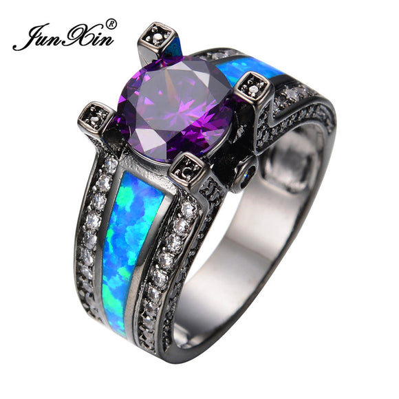Romantic Blue Opal Amethyst Black Ring - 210 Kreations
 - 1