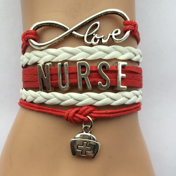 Red/White Nurse Infinity Bracelet - 210 Kreations
