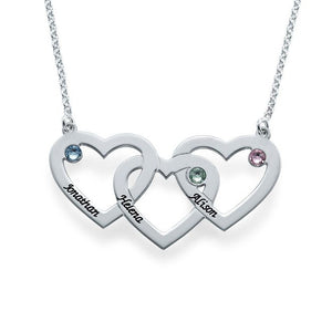 Silver Plated Three Heart/Names Necklace Custom Made w/Birthstones - 210 Kreations
 - 1