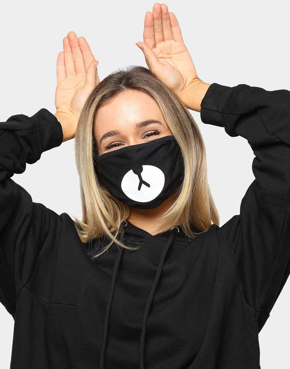 Black Face Mask, Cotton Face Mask, Kawaii Panda, Bear, Dog Face Mask, Barrier Face Masks - Plain Black Face Mask - NO DESIGN / No Text